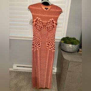 AFRM Coral Printed Mesh Maxi Dress Bodycon Cap Sleeve Size M